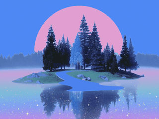 Neon Island Reflection: surreal, neon — AI-generated Concept Art image made with Midjourney