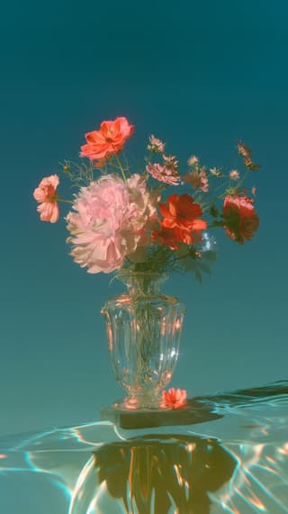Bouquet on Still Water: flowers, surreal — AI-generated Concept Art image made with Midjourney