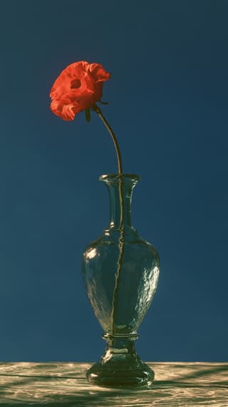 Red Bloom in Green Glass: flowers, surreal — AI-generated Concept Art image made with Midjourney