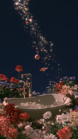 Bathtub in the Flower Garden: bathtub, flowers — AI-generated Concept Art image made with Midjourney